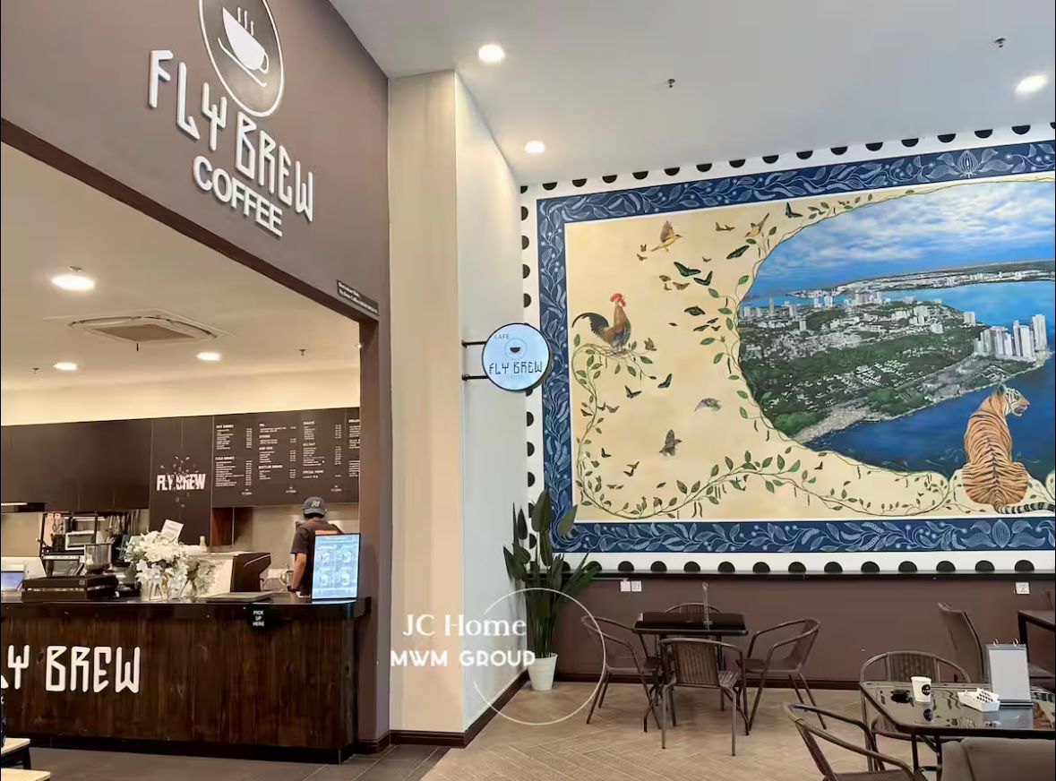 Coffee shop and mural seating area